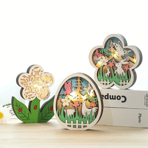 Wooden Easter Decor LED Light