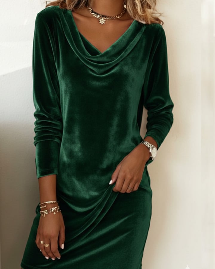 The "Fall/Winter Daily Gem": Fashionable Cowl Neck Dress, Warm & Chic