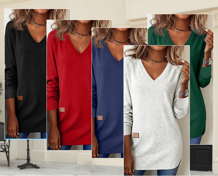 The "Spring/Fall Easy Wear": One V-Neck Sweatshirt, Stylish & Cozy