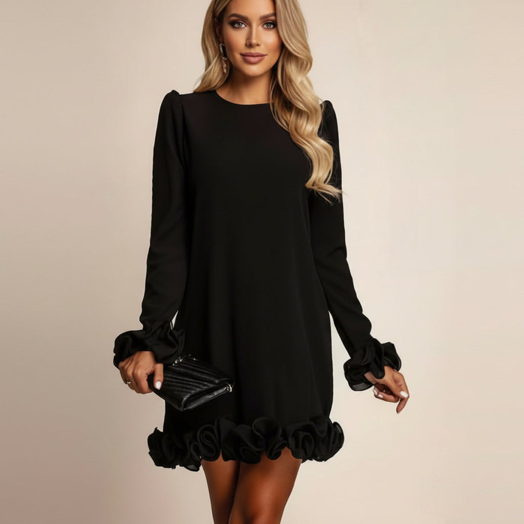 puff sleeve straight flower bud dress