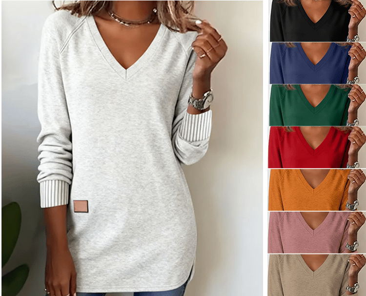 The "Spring/Fall Easy Wear": One V-Neck Sweatshirt, Stylish & Cozy