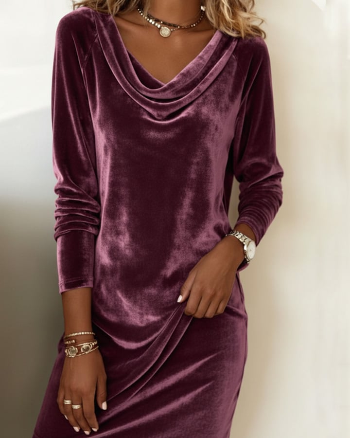 The "Fall/Winter Daily Gem": Fashionable Cowl Neck Dress, Warm & Chic